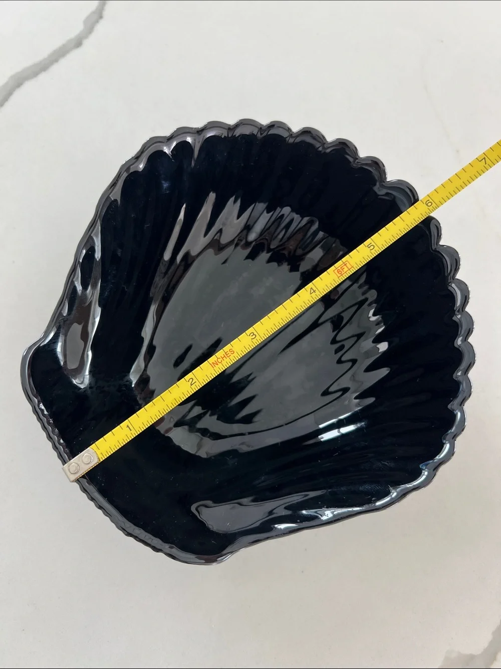 Scalloped Black Glass Shell Bowl